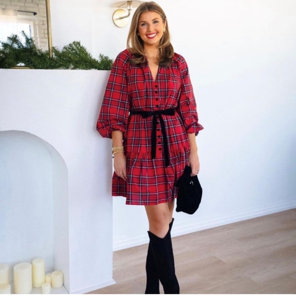 Antonio Melani Karla Plaid Taffeta V-Neck Tie Belt Mini Dress - Picture 2 of 15